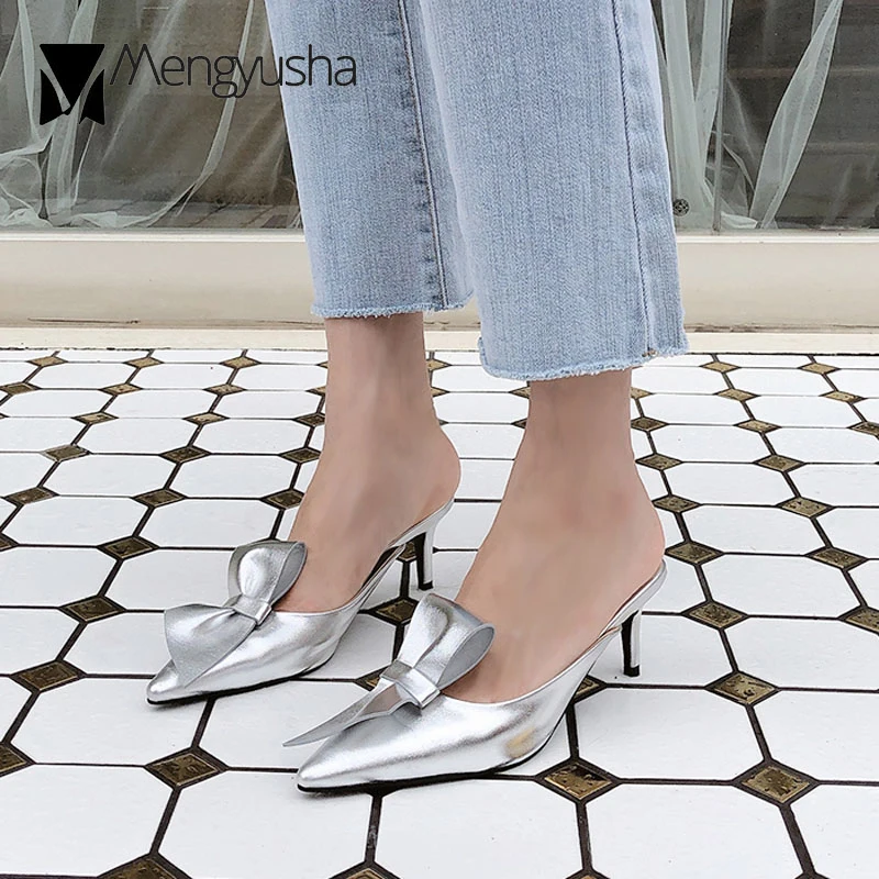 Элегантные женские туфли на шпильках шлепанцы яркого цвета тонком высоком