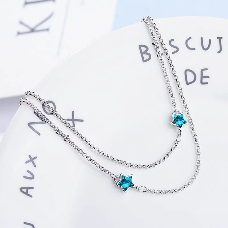 Bague Ringen темперамент двойной браслет-цепочка для женщин звезда драгоценный камень серебро 925 ювелирные изделия Аквамарин обручальные аксессуары подарок