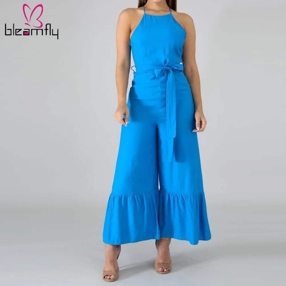 Женский плиссированный комбинезон синий на каждый день молнии широкие брюки| |