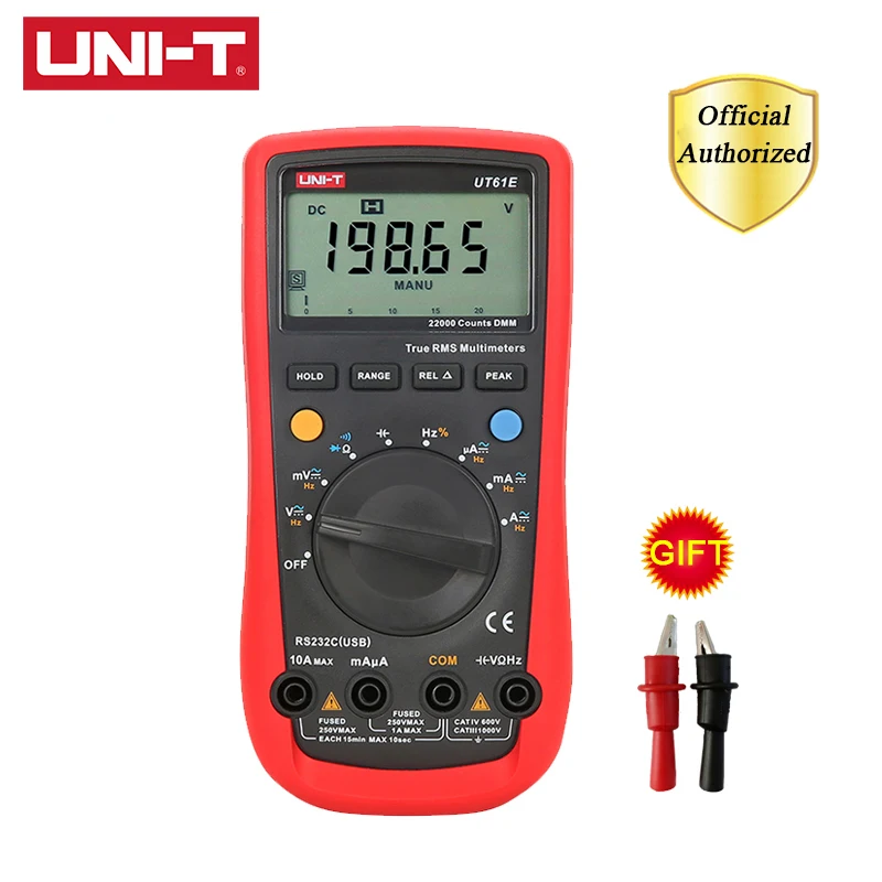 UNI-T UT61A/B/C/D/E цифровой мультиметр UT61E True RMS Автоматический диапазон AC DC Удержание данных многометровый USB напряжение и ток монитор - Цвет: UT61E