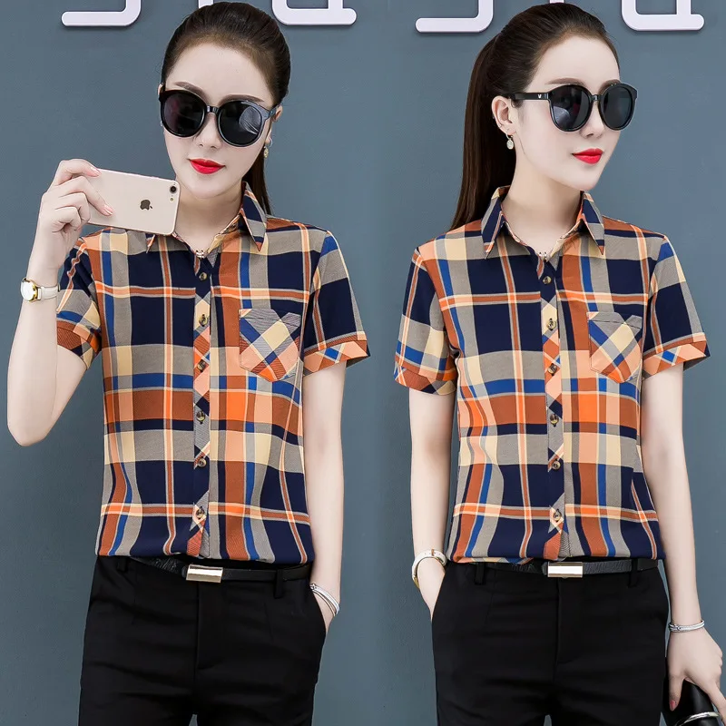 

New Arrive Yellow Red Plaid Shirt Summer Autumn Blouses 2020 Women's Long-sleeved Casual Shirts Korean Office Top Blusas Mujer