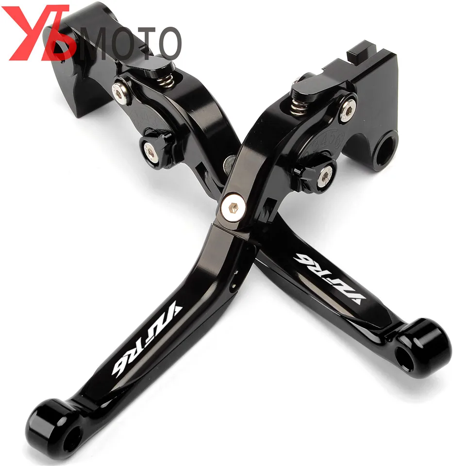 

New Laser Engraved Logo YZFR6 Blue&Titanium Folding Extendable Motorcycle CNC Brake Clutch Levers For Yamaha YZF R6 2017
