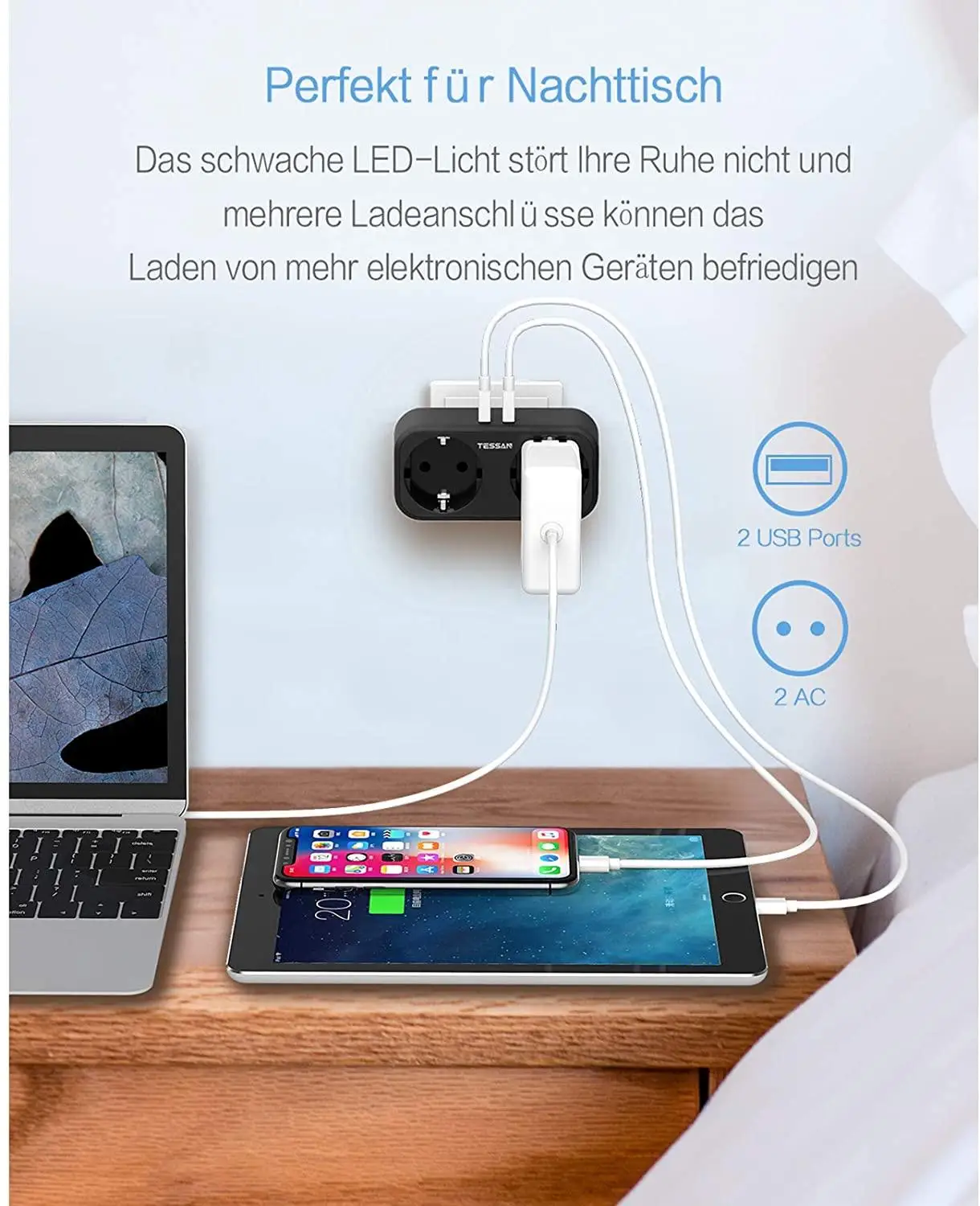 

TESSAN Black All in 1 EU Wall Socket Power Strip Surge Protector with 3 AC Outlets 3 USB Ports On/Off Switch Charge Adapter