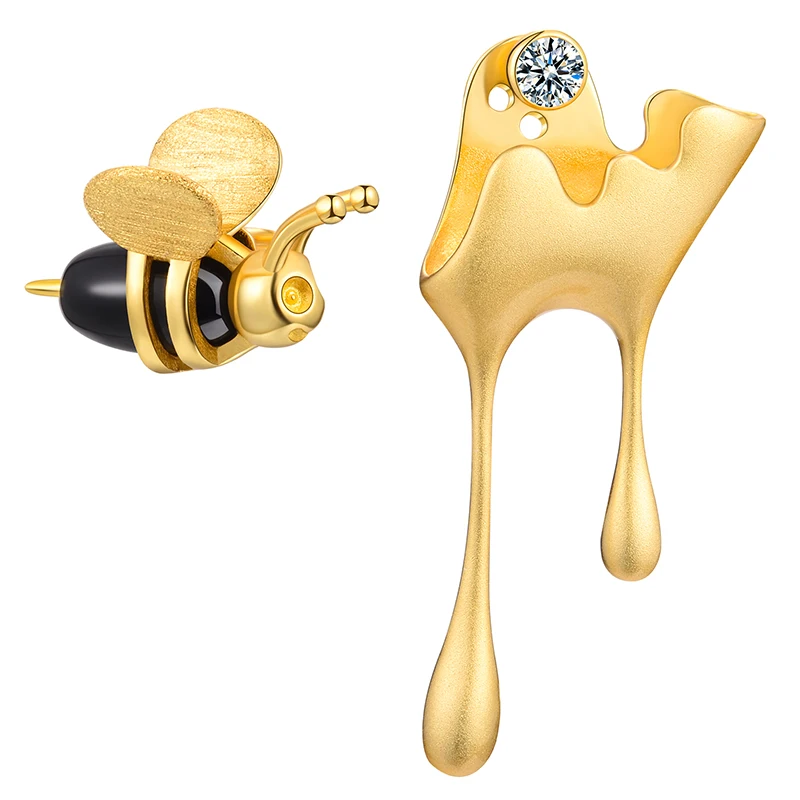 

Серьги асимметричные женские из серебра 925 пробы, с Пчелкой и медом