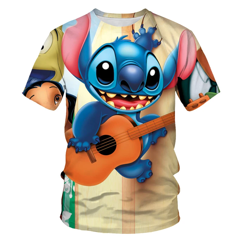 

2021 Stitch cartoon T-shirt short-sleeved creative 3d t-shirt men's creative blouse round neck top 3D printing oversized T-shirt