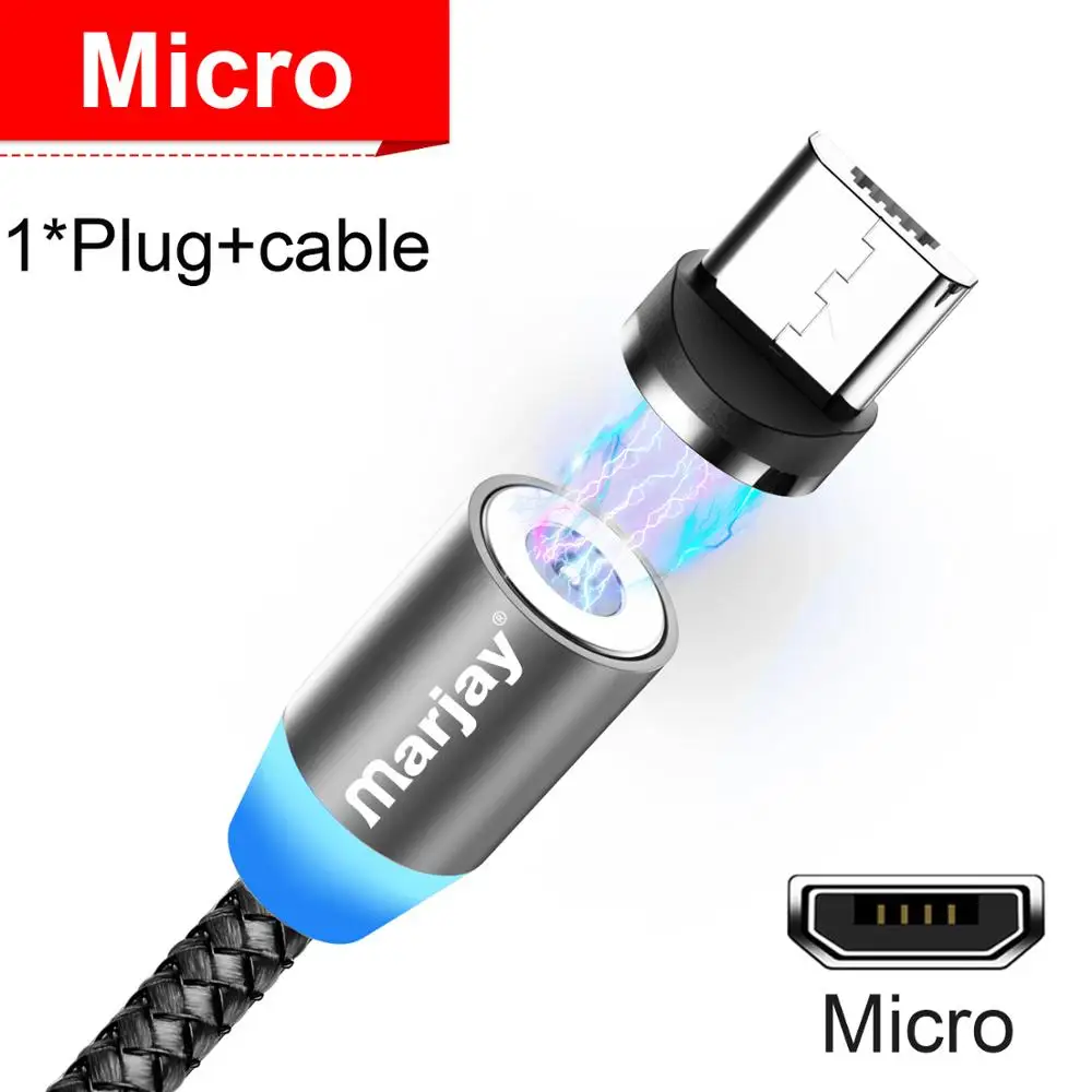 Gray For Micro Marjay, магнитная зарядка зарядное устройство, магнитный кабель Micro USB кабель для iPhone, samsung, Android, быстрая зарядка, магнит, usb type-C кабель, шнур для мобильного телефона, провод - Цвет: Gray For Micro