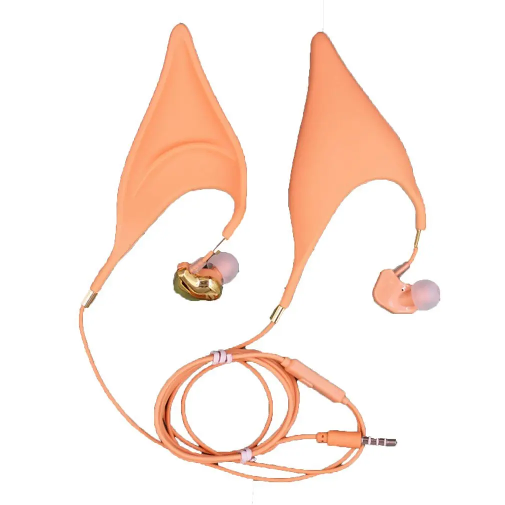 

Cute Elf Shape Earphone Noise Reduction In-ears Design Universal Wired Drive-by-wire Earphones Ear Cup Built-in Microphone USB