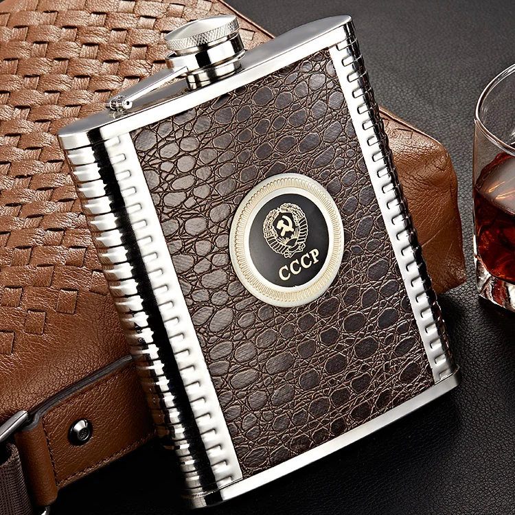 

Роскошная плоская фляжка из нержавеющей стали, персонализированная кожаная бутылка для виски, плоские фляжки для шафера, подарки Botella, посу...