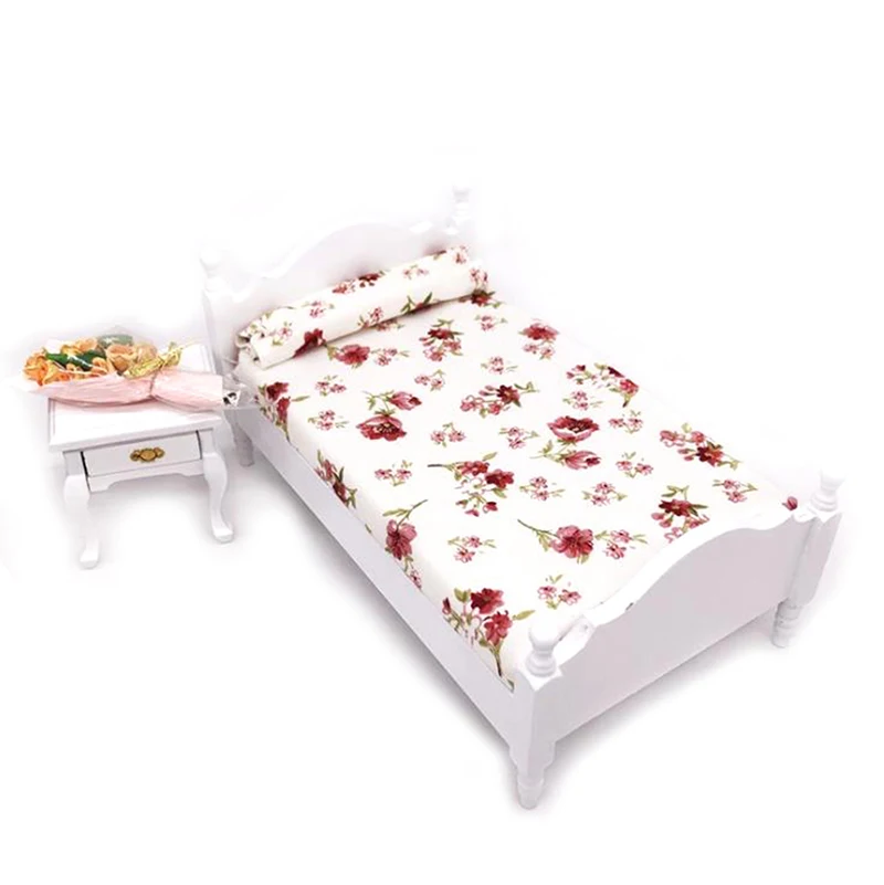 Горячая Распродажа 1:12 кукольный домик мини мебель деревянная кровать с подушкой