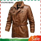 Мужская кожаная куртка, коричневая Водонепроницаемая байкерская куртка на флисе, для зимы