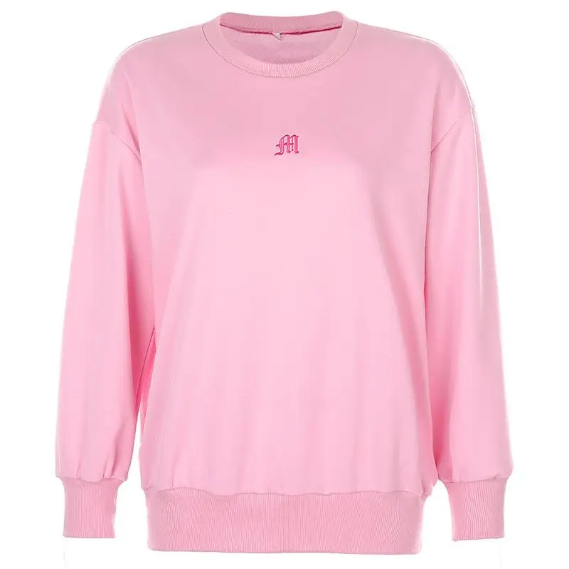 

2020 Autumn Oversized Casual Loose Pullover Black Clothes Embroidery Long Sleeve Sweatshirt Top Women White