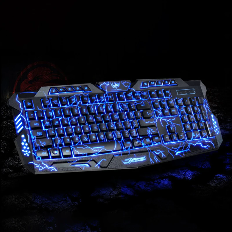 

English Gaming Keyboard LED 3-Color USB Wired Backlit Waterproof Computer Crack Ergonomic Keyboard For Tablet Desktop For PUBG