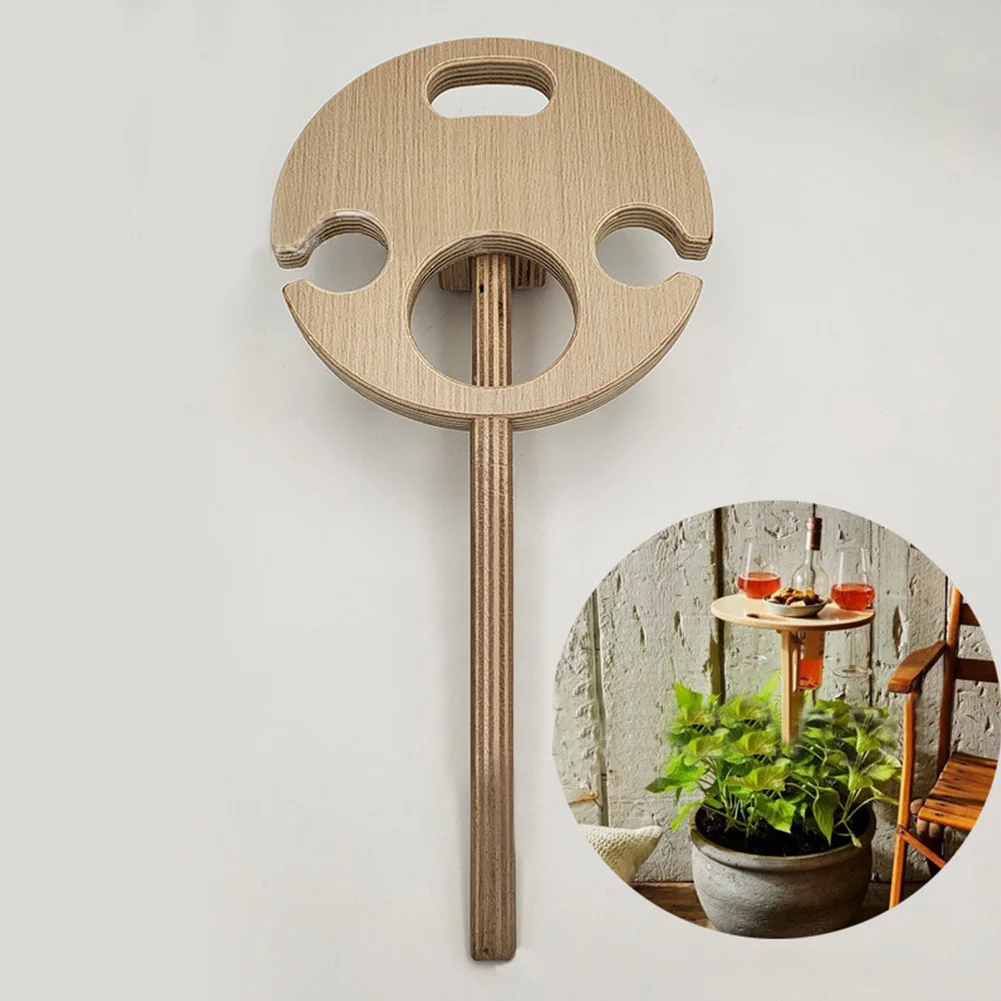 

Outdoor 1.8cm Folding Wine Table Beach Camping Glass Carrier Rack Manual Wood Table Garden Furniture