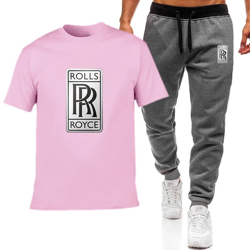 

Men's Casual Tracksuit Summer Sportswear ROLLS Car logo Two Piece Set T Shirt Brand Track Clothing Male Sweatsuit Sports Suits