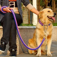 17 colors 1 2m length double strand rope large dog leashes metal p chain buckle national color pet traction rope collar set a09
