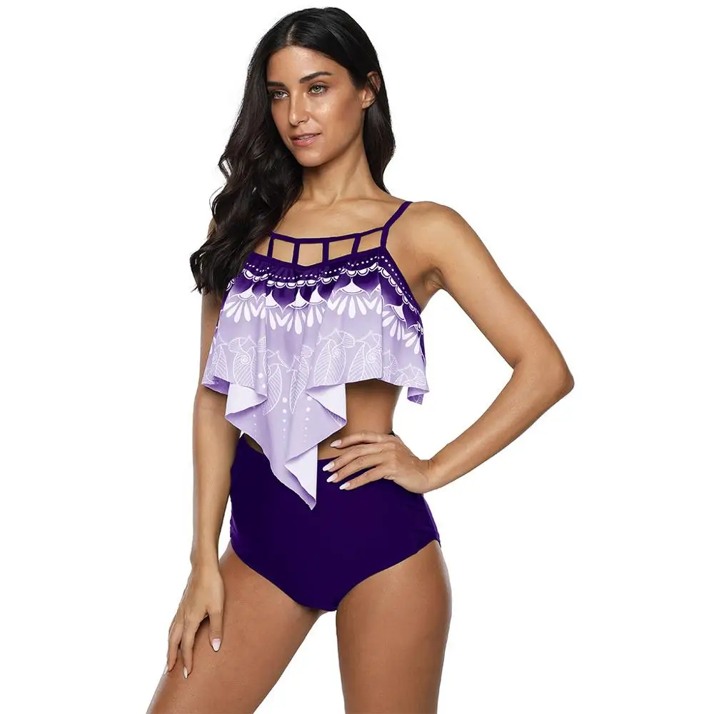 Купальник женский с оборками и высокой талией большие размеры 4XL 5XL | Женская