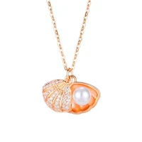 women necklace rose gold color fashion jewelry copper zirconia shell pearl pendant stainless steel chain for girls