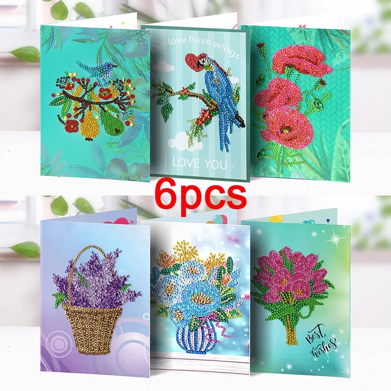 6pcs DIAPAI Алмазная картина поздравительные открытки мультфильм Рождественские открытки на день рождения 5D DIY Дети фестиваль вышивка поздравления открытки подарок - Цвет: 6pcs