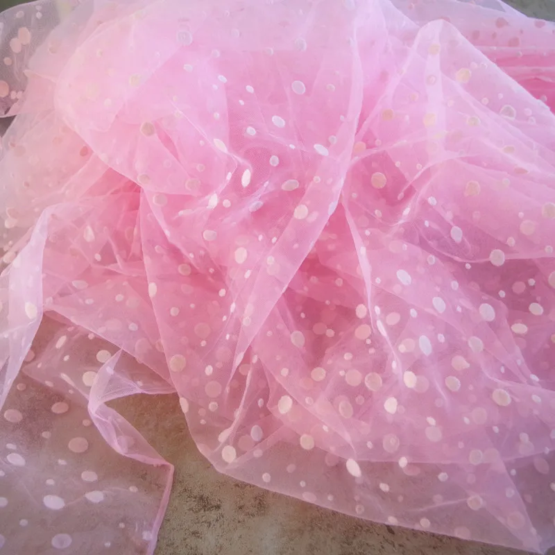10 yards Pink Flock Tulle Fabric Tulle With Velvet Spots Bridal Dot Tulle