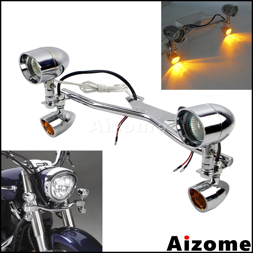 

Universal Motorcycle Turn Signals LED Fog Auxiliary Lights w/ Bracket Kit For Honda Shadow VT750 VT1100 VTX1300 VTX1800 Custom