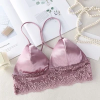 women satin silk camis bralette beauty back lace tube top sexy crop top strap padded bra
