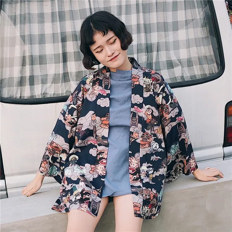 

Japanese Kimono Traditional Yukata Men Cardigan Mujer Women Short Outwear Coat Hyakki Yakou Clarkes World Costumes