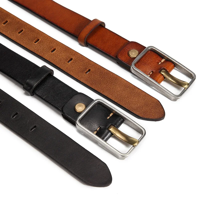 

AETOO Men's belt, trend men's fine belt, men's leather needle buckle belt, youth trend retro head leather belt