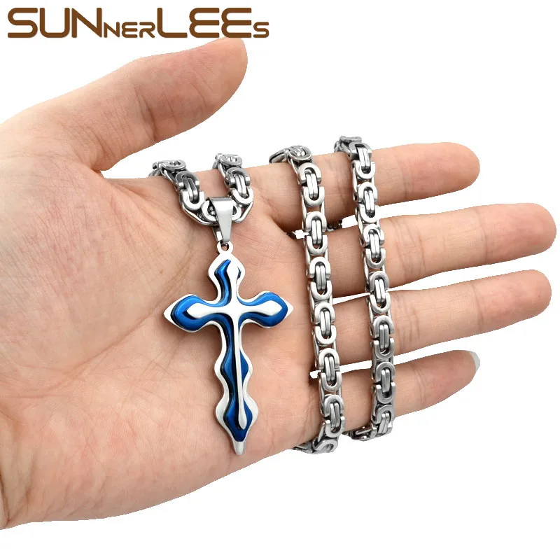 SUNNERLEES кулон из нержавеющей стали 316L крест Иисуса Христа ожерелье византийская
