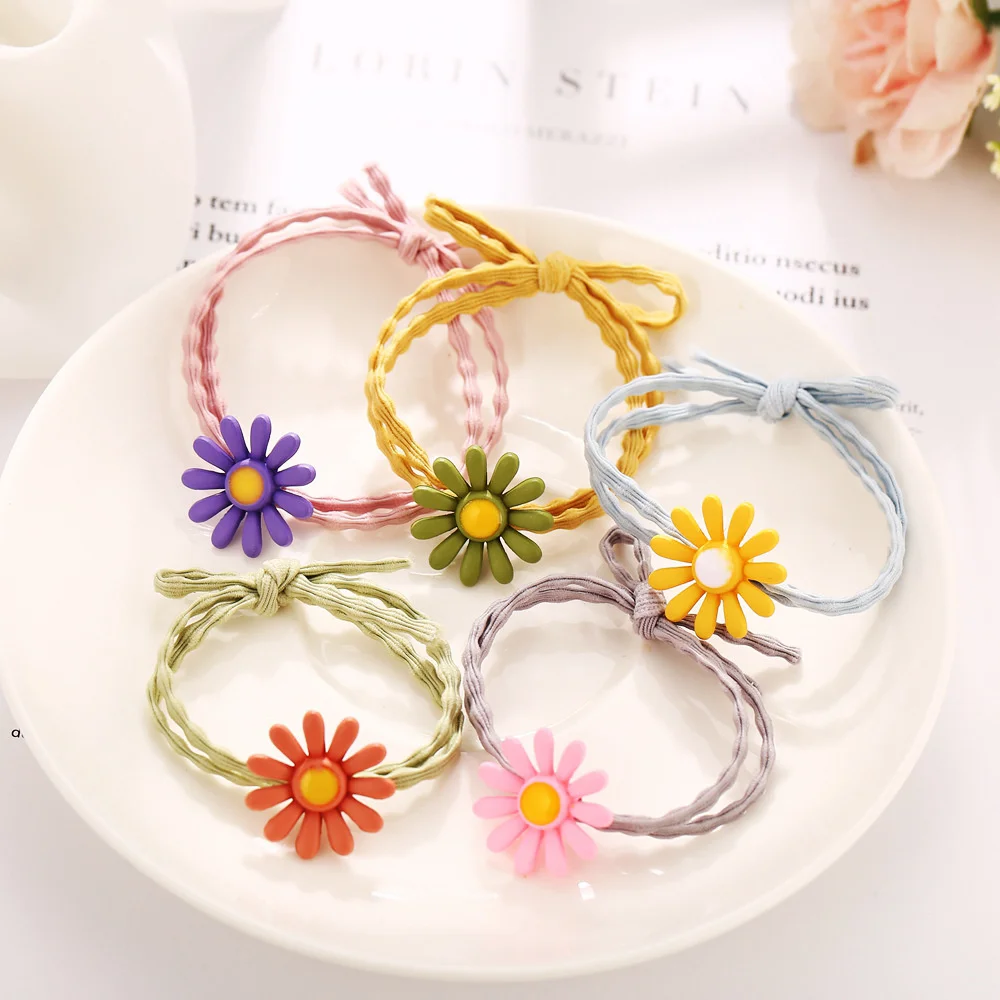 

1/5Pcs/Set Fashion Women Kid Little Daisy Hair Ring For Sweet Girls Candy Colors Headwear Ponytail Elastic Band Hair Accessories