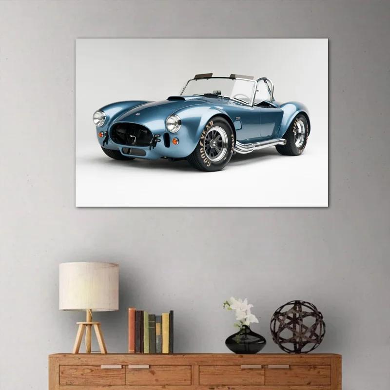 

Poster and Prints Blue Car Convertible Shelby Cobra Sport Car Canvas Cloth Wall Art DIY Framed Painting for Living Room Decor