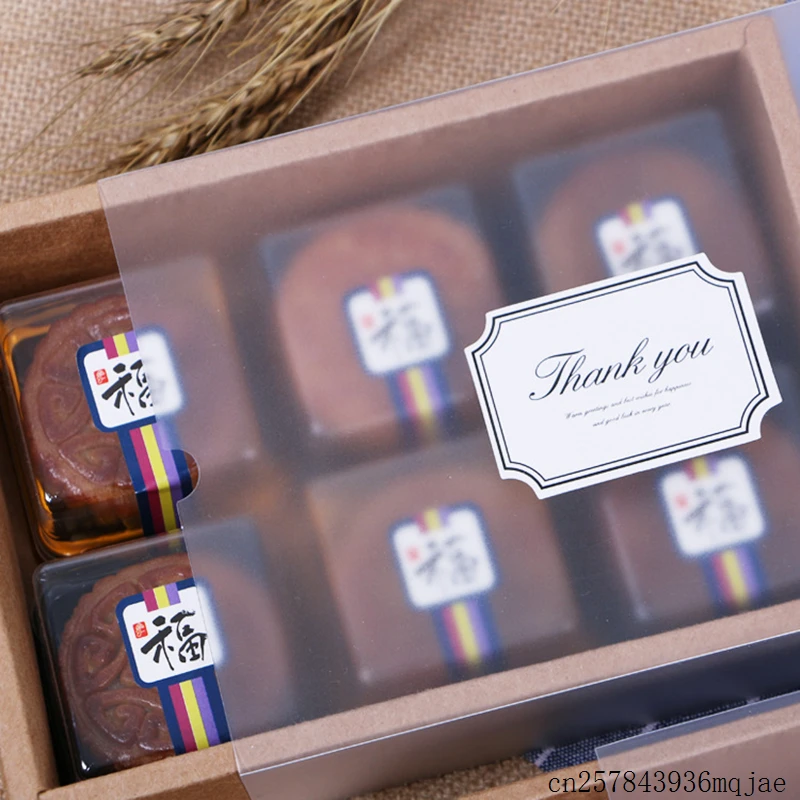 100PCS Moon Cake Boxes Macaron Box with PVC Window Paper Drawer Cookies Biscuit Packing Plastic | Дом и сад