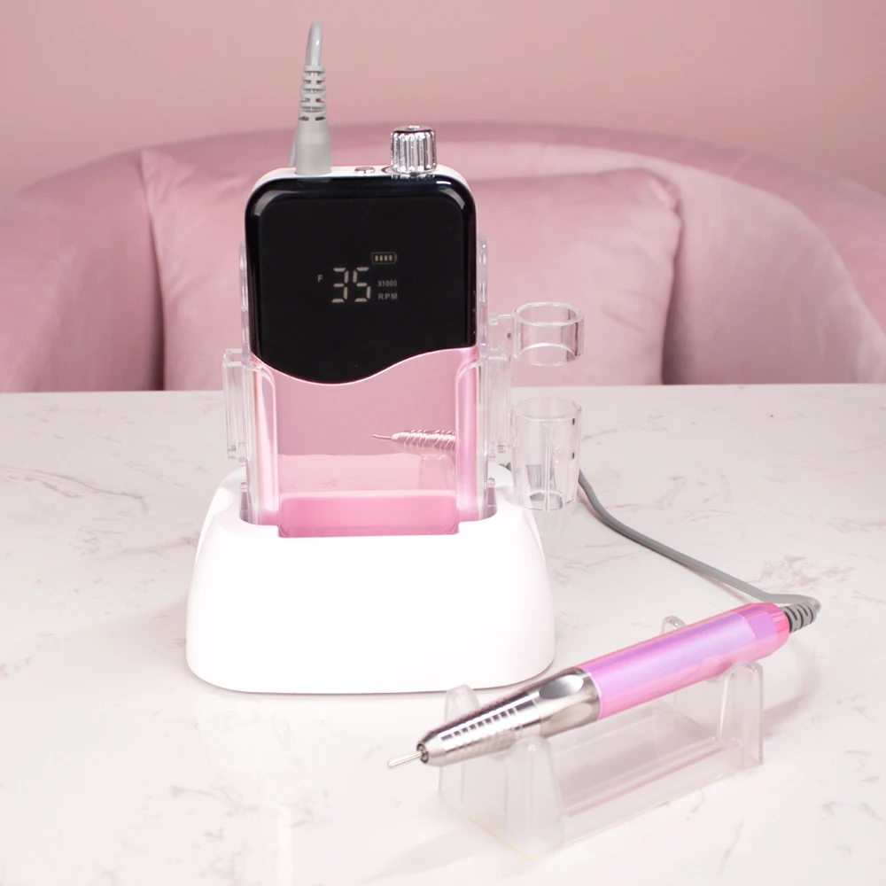 Plating Pink Portable Cordless Nail Drill Machine 35000RPM Rechargeable Wireless Manicure Electric Nail File Drill Brushless