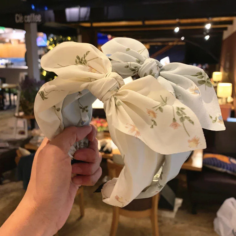 

Chiffon Print Flower Leaves Headbands For Women Knotted Cross Head Band Girl Lady Bow Hair Hoop Hair Accessories Headwear Black