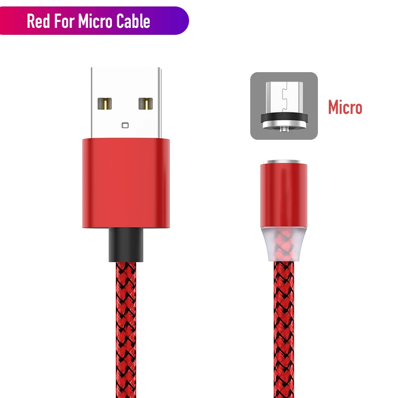 Red For Micro USB Светодиодный магнитный usb-кабель для быстрой зарядки iPhone samsung, кабель Micro USB type C, магнитный телефонный кабель для Xiaomi huawei - Цвет: Red For Micro USB