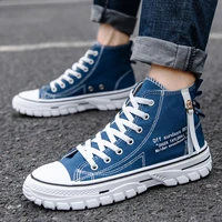 2021 mens canvas sneakers flat shoes vulcanized casual high top shoes white black and blue all match student sneakers