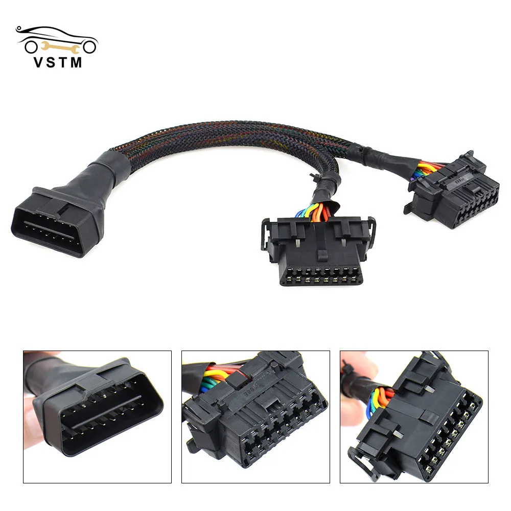 

New OBD2 Male to Dual Female Elbow Extension Cable Available to Connected 1 IN 2 Converted OBD 2 Extender Adapter with 16pins