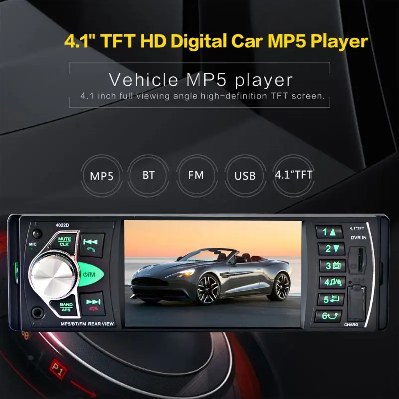

Single Din Car Stereo Radio 4.1'' TFT Screen Parking Assistance in-Dash Bluetooth USB/SD/FM MP5 Player with Waterproof N