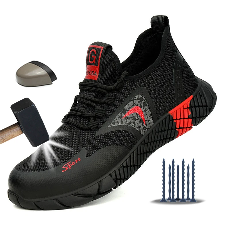 

Breathable Safety Shoes Men Summer Lightweight Work Shoes Steel Toe Puncture-Proof Work Sneakers Indestructible Shoes