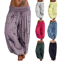 new fashion women ladies printed band width loose leg pants womens casual full length harem pants