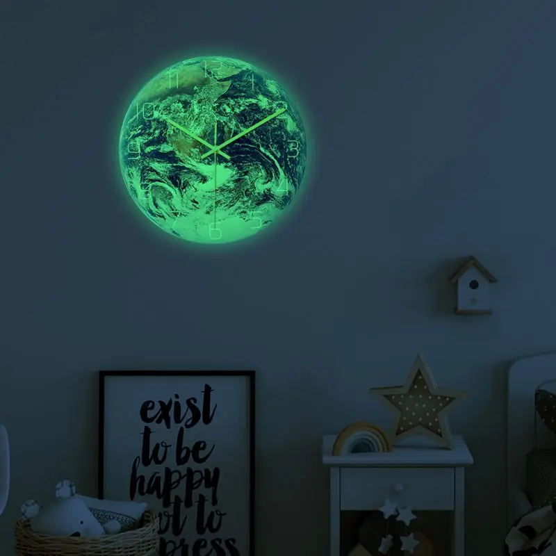 

Round Earth Acrylic Wall Clock Silent Movement Non Ticking 12 Inch Luminous Clocks Decorative For Kitchen Living Room