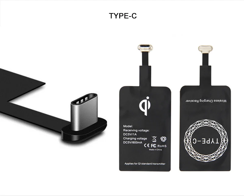 Qi Беспроводное зарядное устройство приемник USB беспроводной зарядный приемник для Android Micro usb type-C мобильный зарядный коврик патч