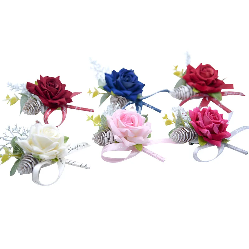 

H&S BRIDAL Elegant Rose Brooch Boutonniere Multi Color Bridal Corsages Bridesmaid Brides Fake Wedding Flower Lace Ribbon