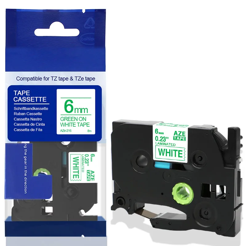 Fimax 1 шт. для Brother P-touch запечатанных лент для TZe-211 Tze611 tze-111 tz-411 Tze-B11 6 мм черный на белом фоне для принтера Brother P touch - Цвет: Green on White