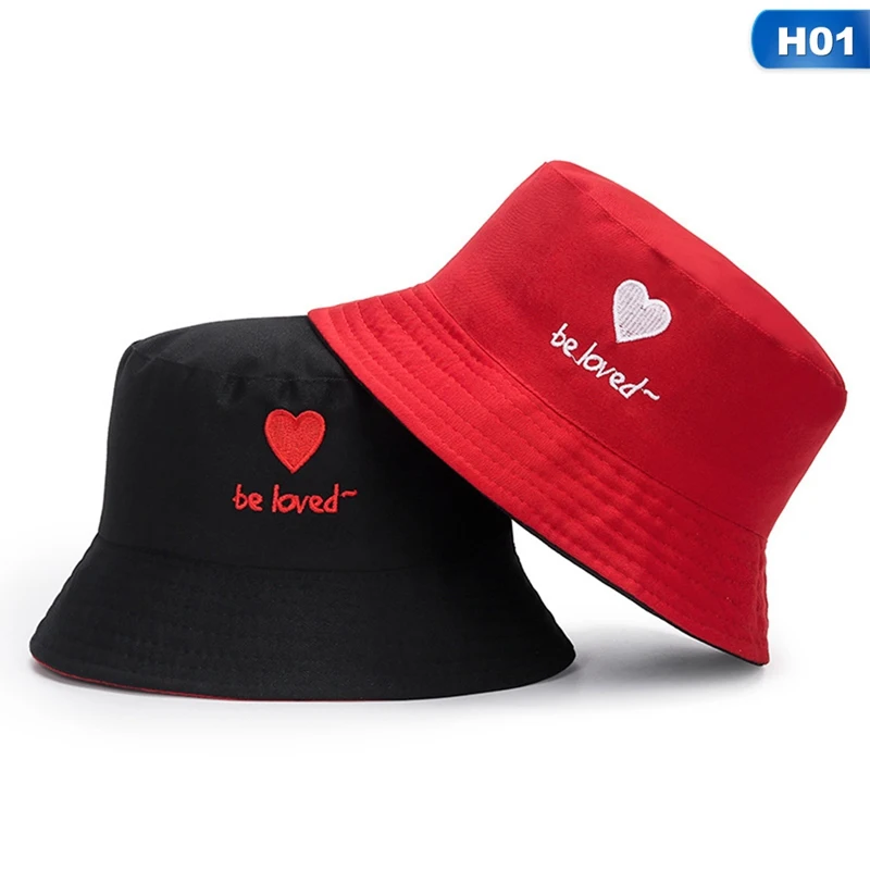 

New Korean double-sided wear creative embroidered fisherman hat Casual fashion visor cap men and women Bucket hat caps
