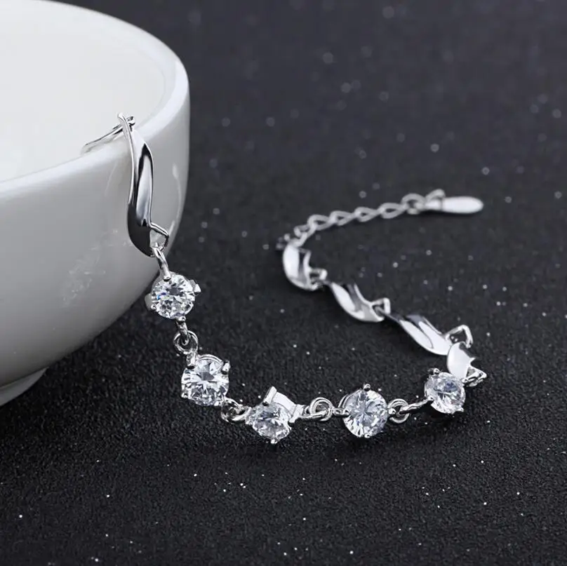 Женский браслет из серебра 925 пробы с фианитами|Гибкие и жесткие браслеты| |