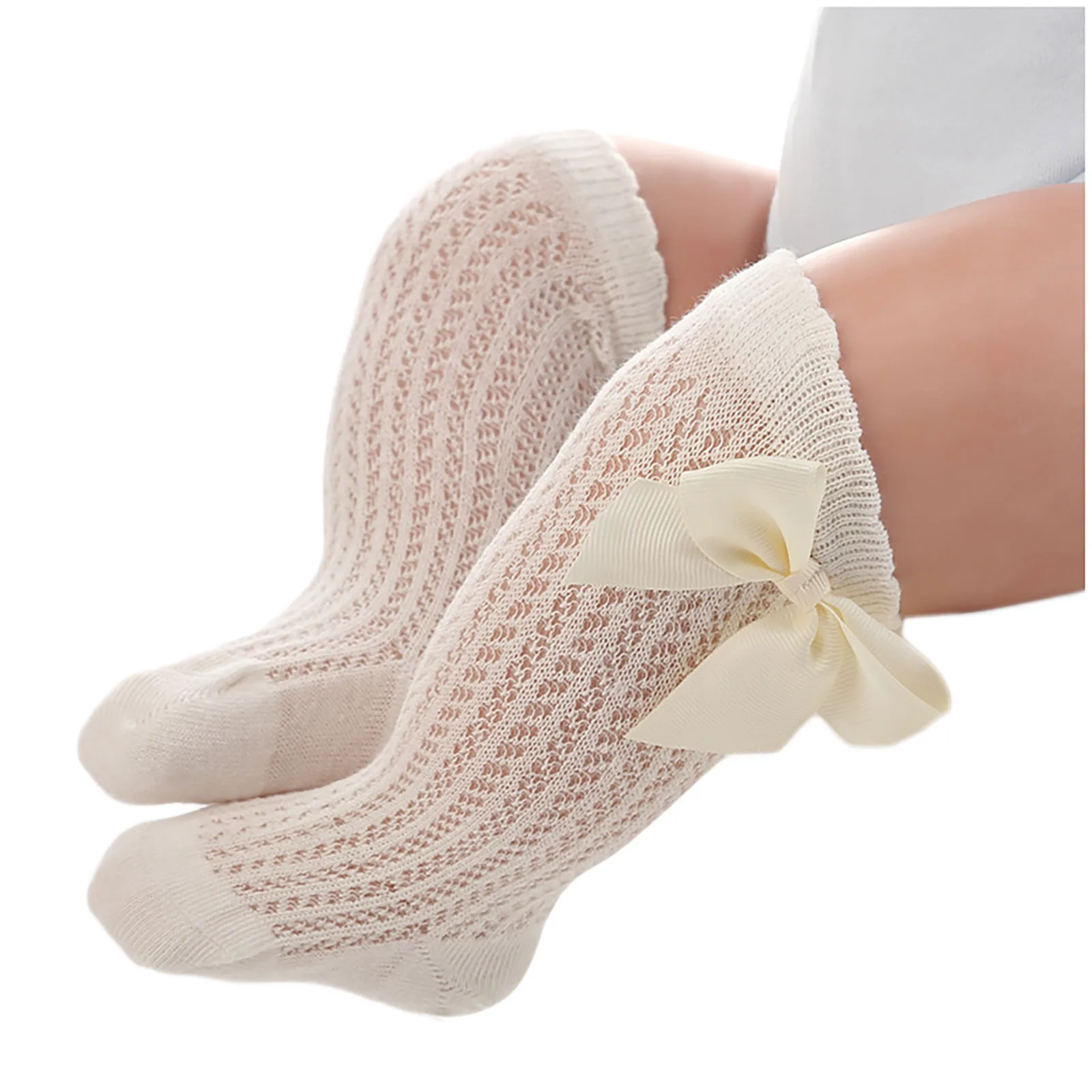 

1 Pair 0 to 24M Cute Bowknot Baby Sock Non Slip With Grips Cotton Long Socks For Infant Girls Boys Newborn Knee High Socks
