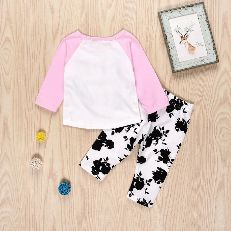 Модная футболка и штаны осенняя одежда для маленьких девочек младенец
