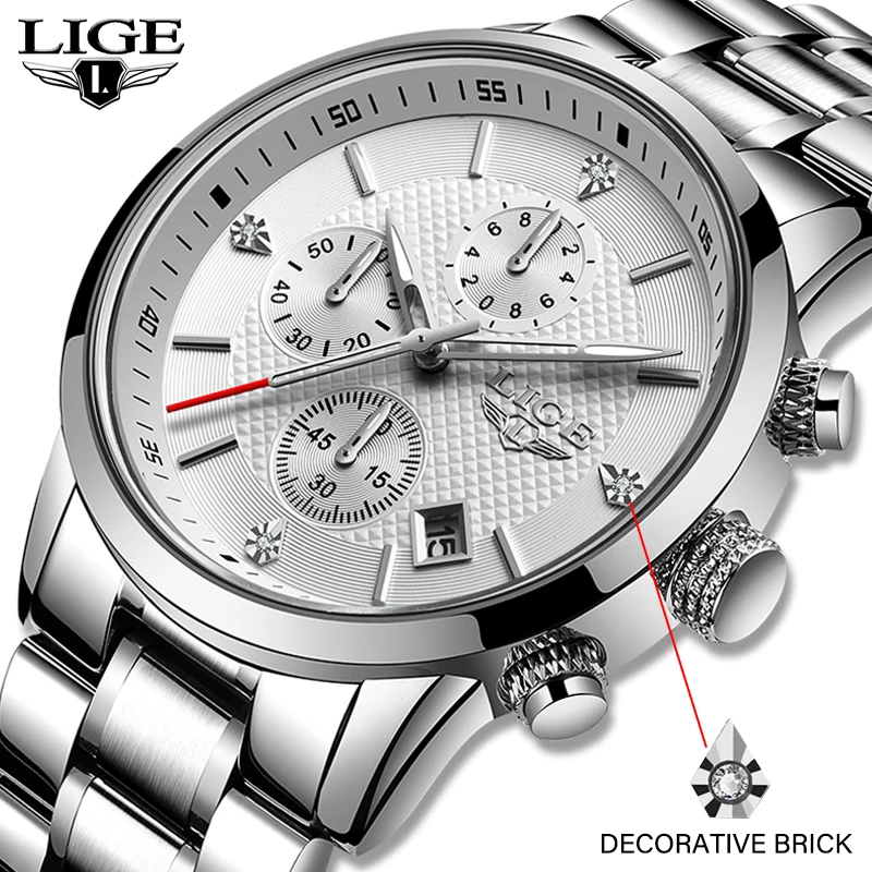 Часы reloj hombre LIGE Мужские кварцевые роскошные брендовые полностью стальные