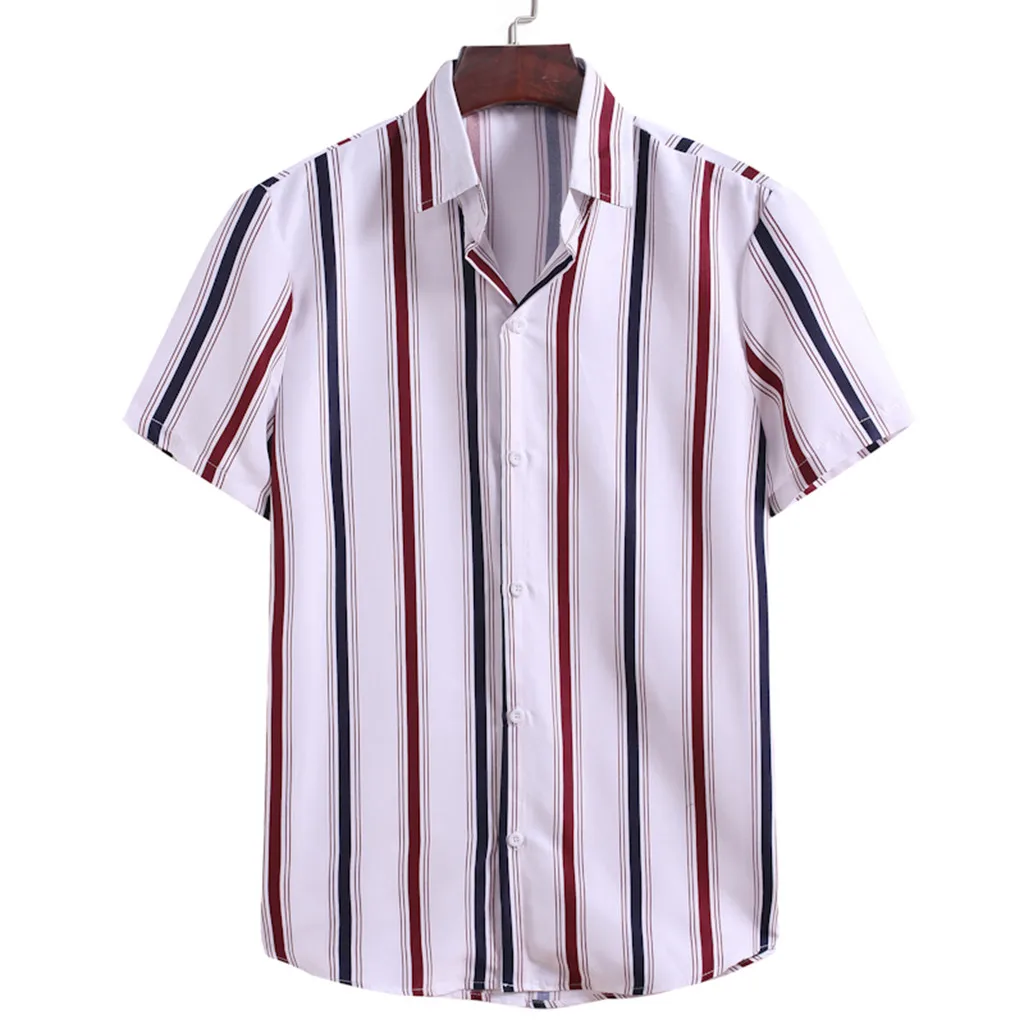 Мужская Летняя гавайская рубашка в полоску с коротким рукавом деловая свободная