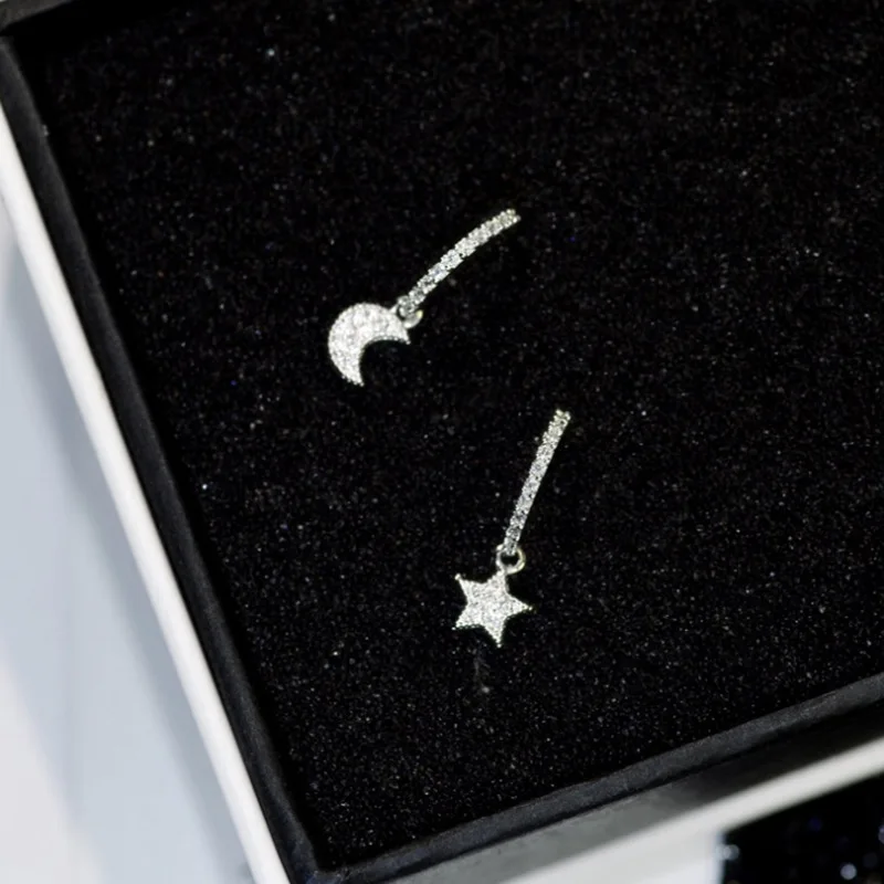 S925 Серебряные цветные серьги со звездами Солнца и Луны компактные милые мини